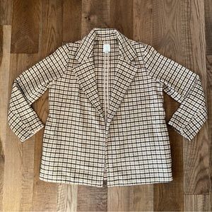 Joie Women’s Tan & Black Tattersall Plaid Soft Open Jacket w/ Pockets Size Large